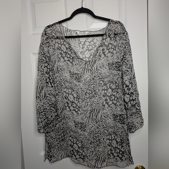 Vintage Silk Animal Print Sheer Overlay Blouse Allison Taylor 1X - Picture 2 of 5